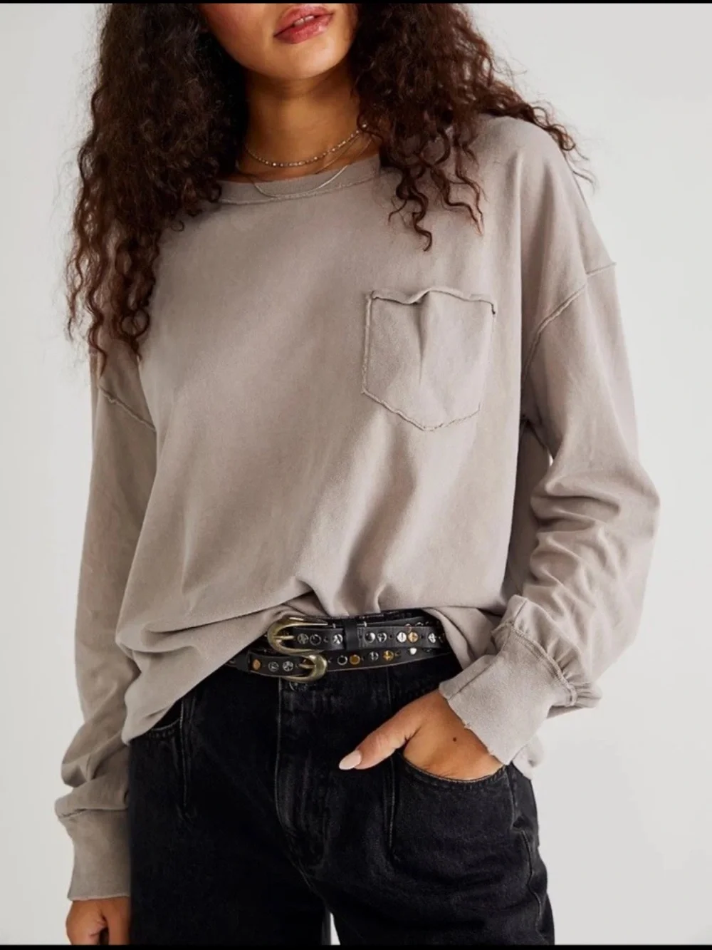 Free People We The Free Etherea Long Sleeve Fade Into You Relaxed Tee XL New